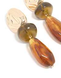 Gold & Brown Acrylic Double Beaded Drop Earrings - link has visual effect only
