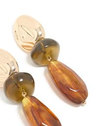 Gold & Brown Acrylic Double Beaded Drop Earrings - link has visual effect only
