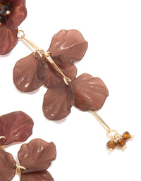 Gold & Brown Acrylic Flower Drop Earrings - link has visual effect only