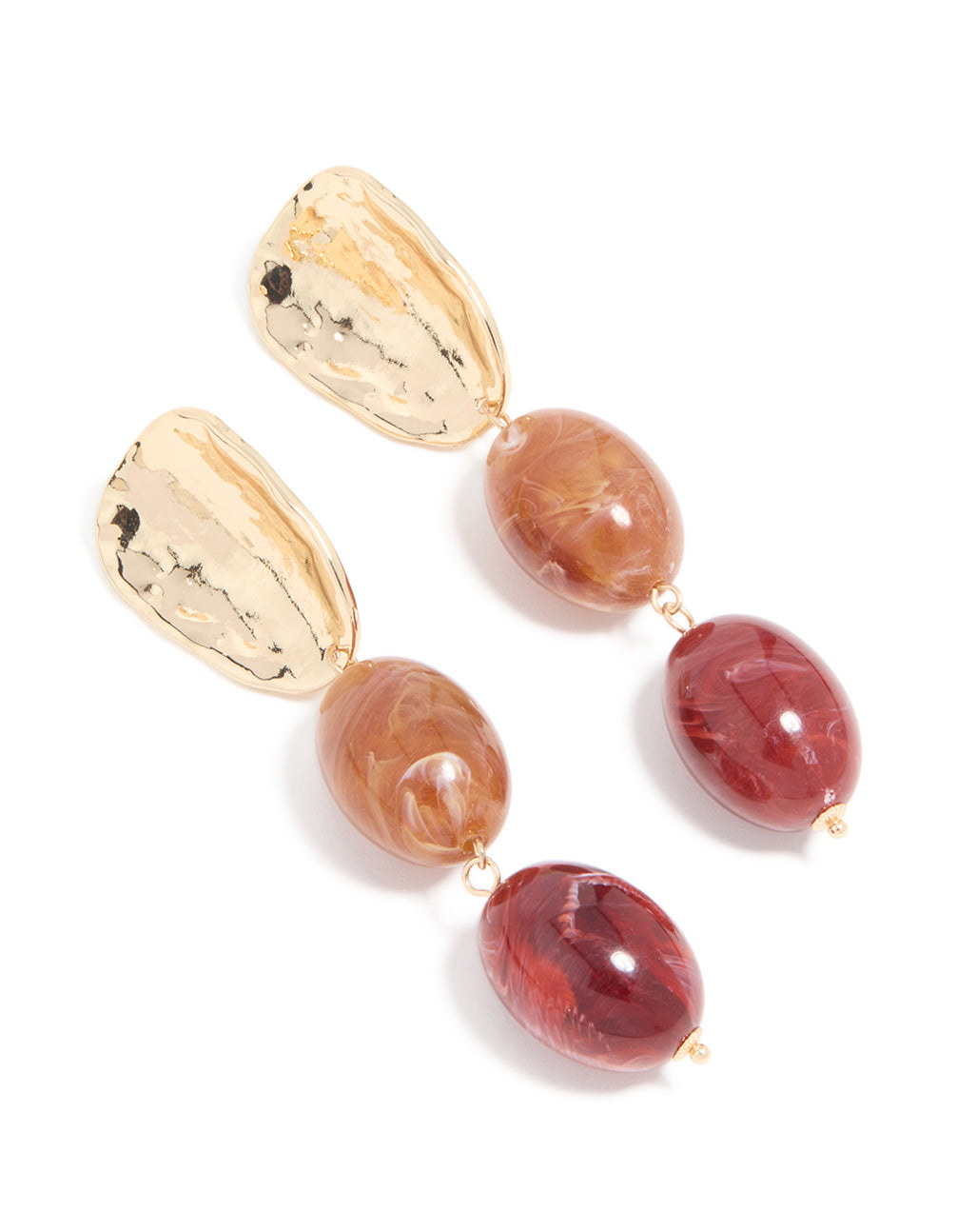 Gold Red Resin Beaded Drop Earrings