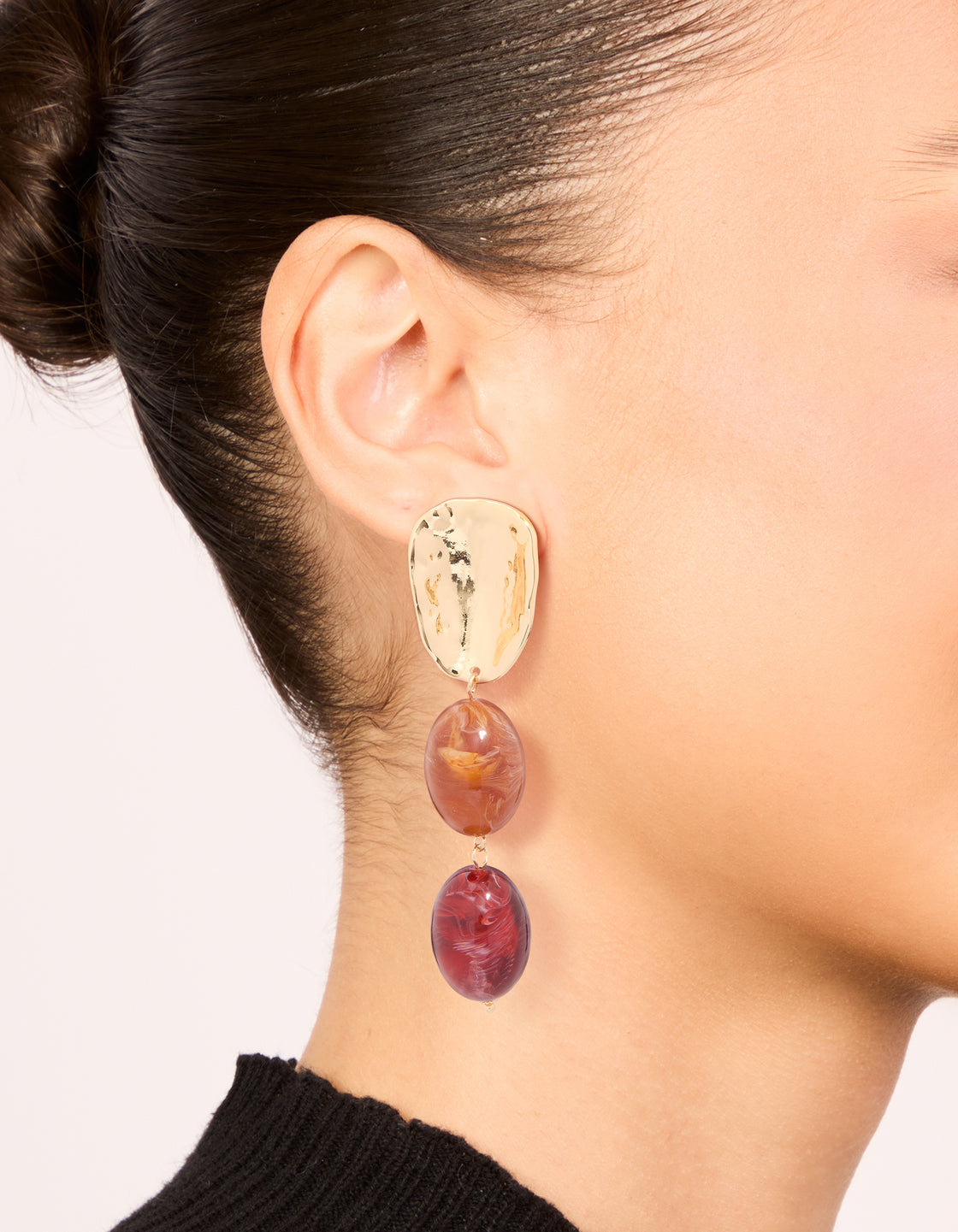 Gold Red Resin Beaded Drop Earrings