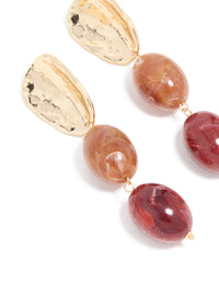 Gold Red Resin Beaded Drop Earrings - link has visual effect only