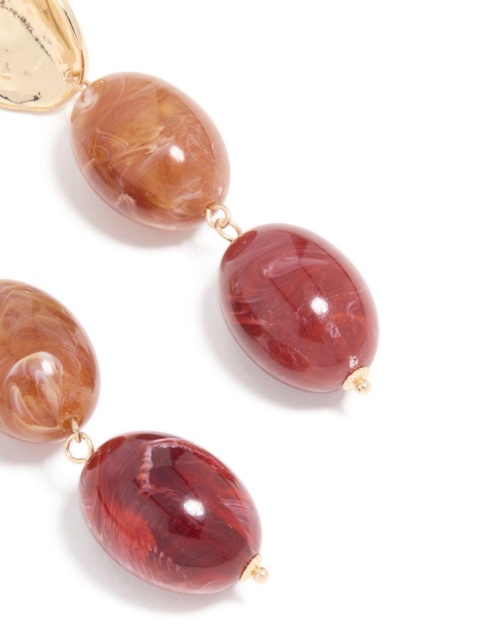 Gold Red Resin Beaded Drop Earrings