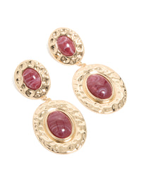 Gold & Red Stone Hammered Textured Double Drop Earrings - link has visual effect only