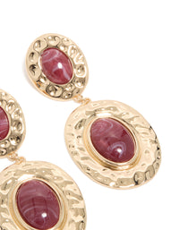 Gold & Red Stone Hammered Textured Double Drop Earrings - link has visual effect only