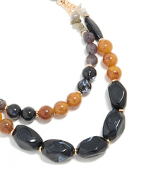 Gold Brown & Dark Blue Acrylic Beaded Layered Necklace - link has visual effect only