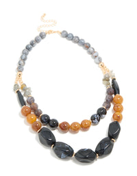 Gold Brown & Dark Blue Acrylic Beaded Layered Necklace - link has visual effect only