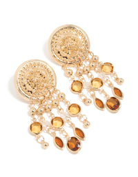 Gold Brown Diamante Festival Dangle Drop Earrings - link has visual effect only