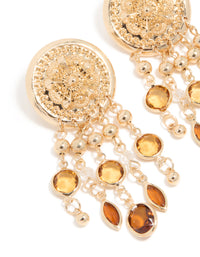 Gold Brown Diamante Festival Dangle Drop Earrings - link has visual effect only