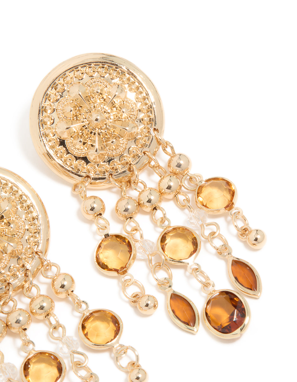 Gold Brown Diamante Festival Dangle Drop Earrings