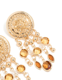 Gold Brown Diamante Festival Dangle Drop Earrings - link has visual effect only