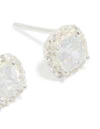 Sterling Silver Cubic Zirconia Square Halo Stud Earrings - link has visual effect only
