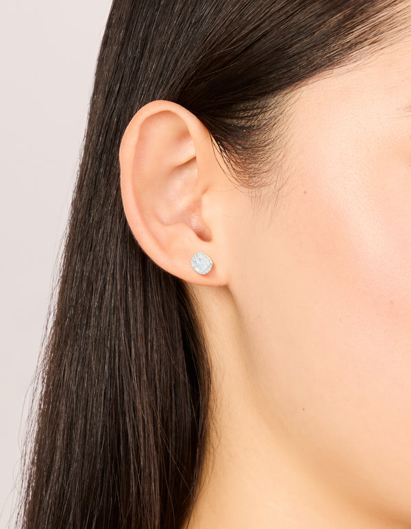 Sterling Silver Cubic Zirconia Square Halo Stud Earrings
