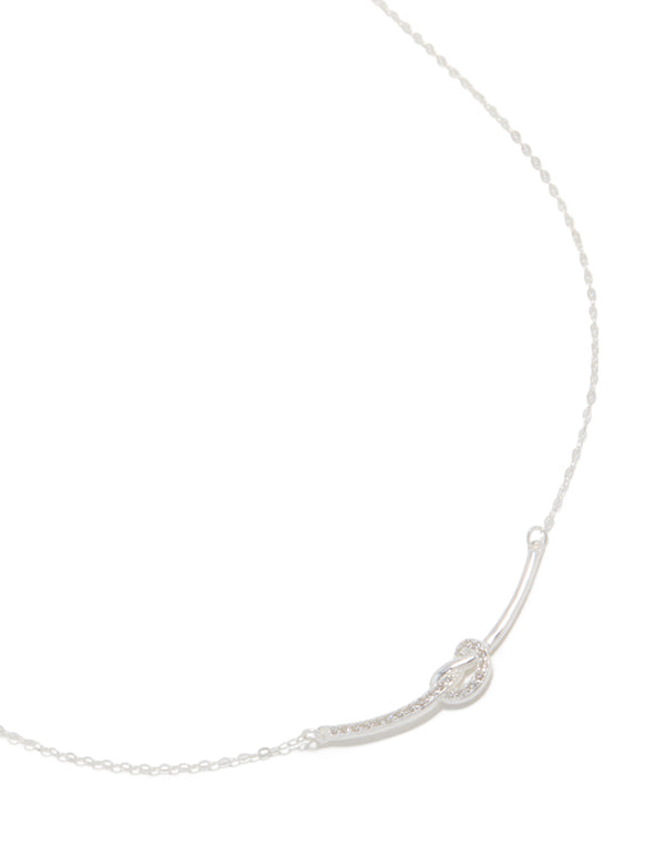 Sterling Silver Cubic Zirconia Knot Bar Necklace