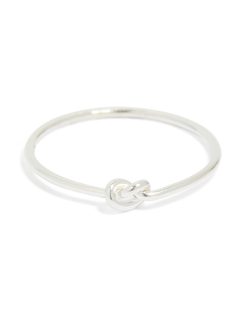 Elegant dainty sterling silver tiny knot ring close up view