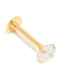 Gold Plated Sterling Silver Round Cubic Zirconia Flat Back Single Stud - link has visual effect only