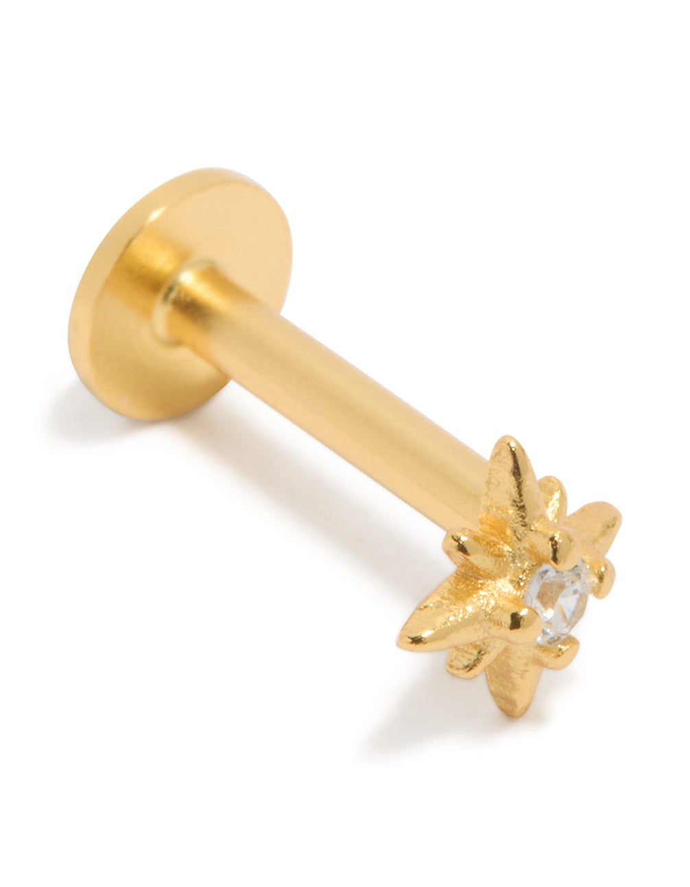 Gold Plated Sterling Silver Cubic Zirconia Starburst Flat Back Single Stud