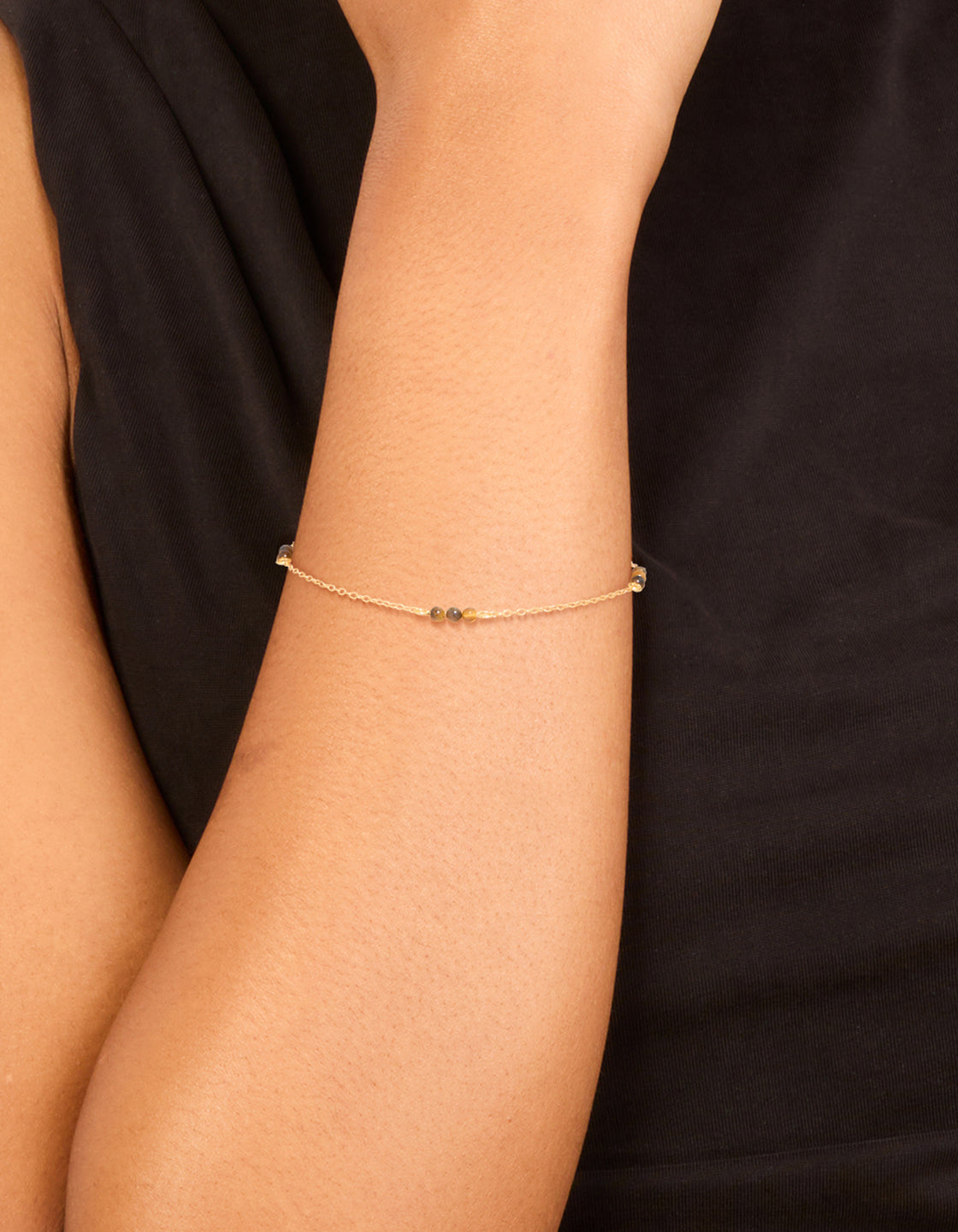 Gold Plated Sterling Silver Tigers Eye Semi Precious Stone Station Bracelet