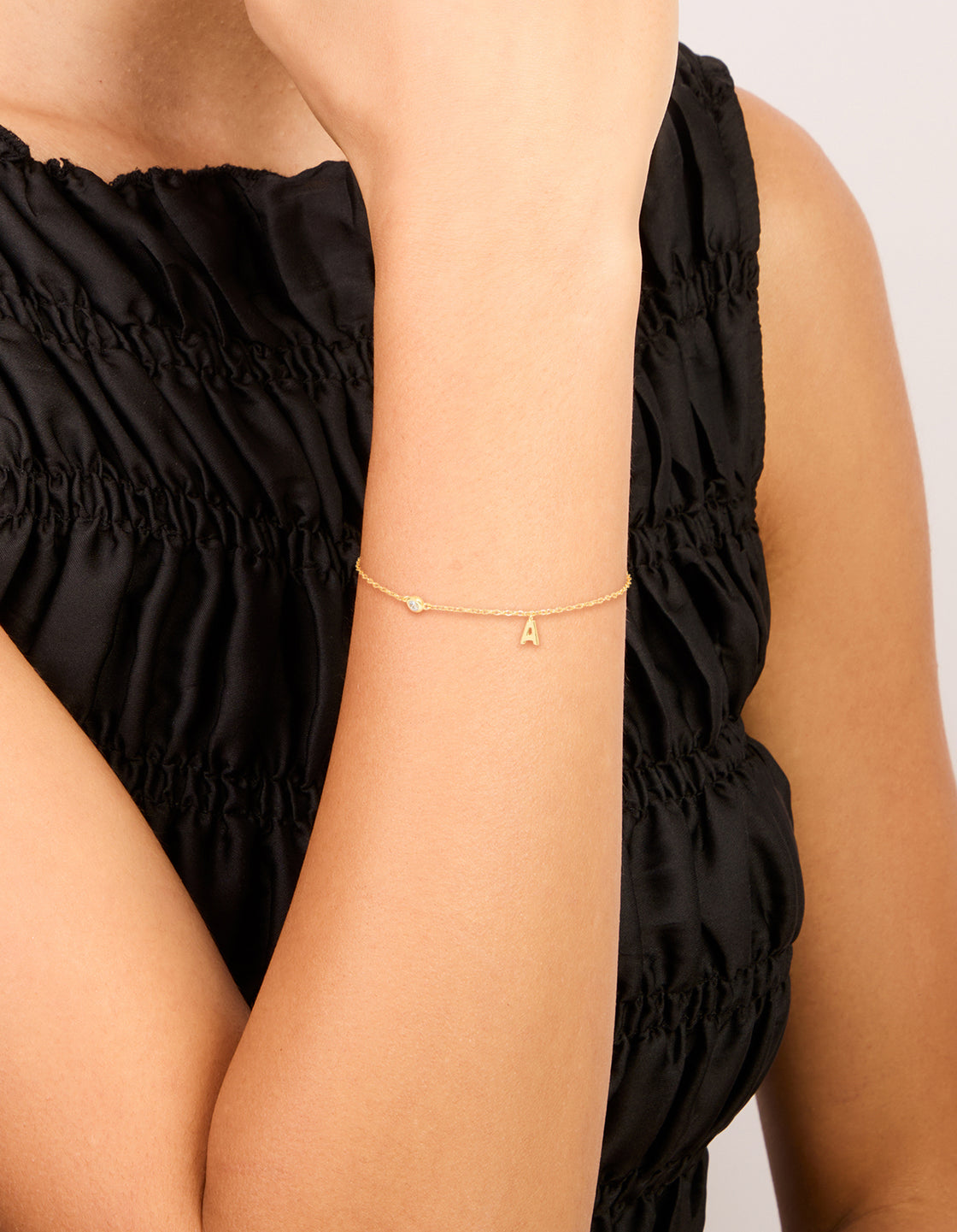 Gold Plated Sterling Silver Cubic Zirconia Letter A Bracelet