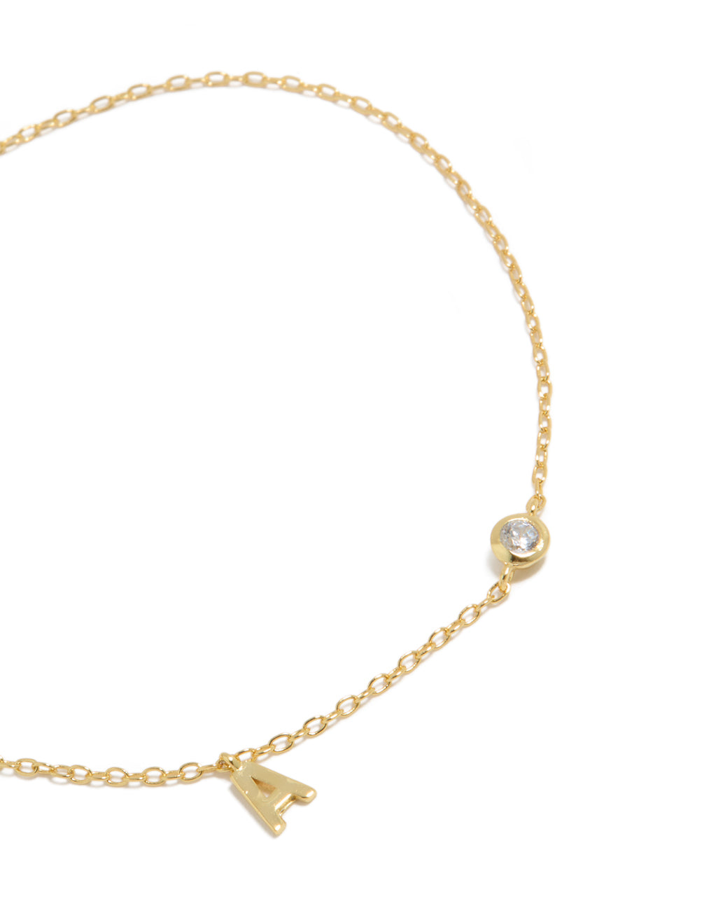 Gold Plated Sterling Silver Cubic Zirconia Letter A Bracelet