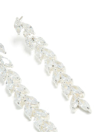Silver Plated Cubic Zirconia Leaf Detail Drop Earrings - link has visual effect only