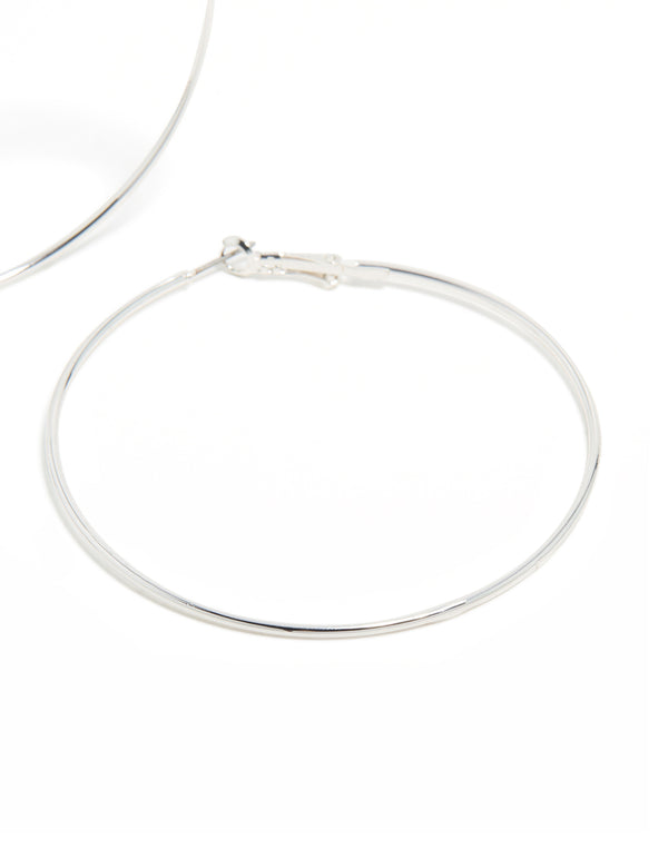 Silver Plated Large Thin Hoop Earrings