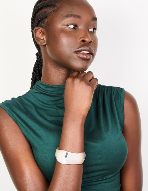 Silver Plated Chunky Hinged Molten Bangle