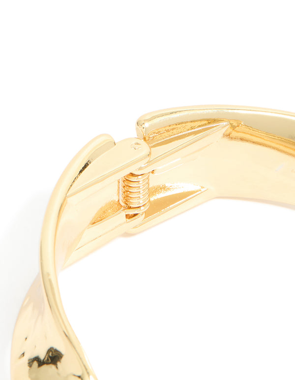 Gold Plated Hammered Twist Hinged Bangle
