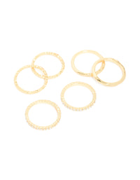 Gold Plated Multi Textured & Diamante Rings 6-Pack - link has visual effect only