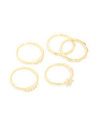Gold Plated Cubic Zirconia & Molten Rings 5-Pack - link has visual effect only