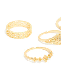 Gold Plated Diamante Gothic & Star Rings 5-Pack - link has visual effect only