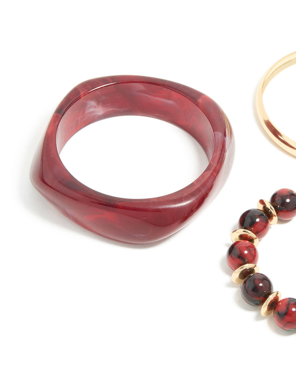 Gold & Burgundy Acrylic Bangles 3-Pack