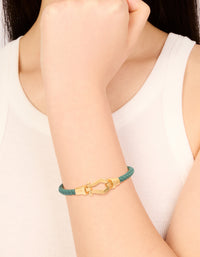 Waterproof Gold Plated Stainless Steel Turquoise PU Leather Braided Chunky Link Bracelet - link has visual effect only