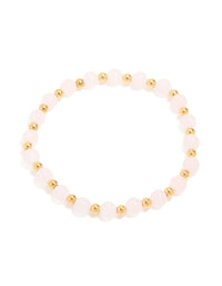 Waterproof Gold Plated Stainless Steel Rose Quartz Beaded Stretch Bracelet - link has visual effect only