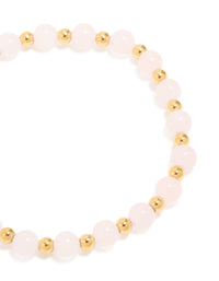 Waterproof Gold Plated Stainless Steel Rose Quartz Beaded Stretch Bracelet - link has visual effect only