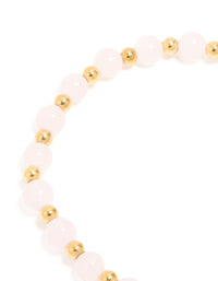 Waterproof Gold Plated Stainless Steel Rose Quartz Beaded Stretch Bracelet - link has visual effect only