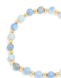 Waterproof Gold Plated Stainless Steel Blue Beaded Stretch Bracelet - link has visual effect only