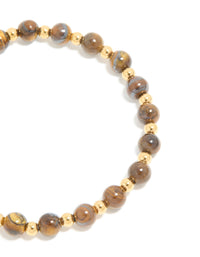 Waterproof Gold Plated Stainless Steel Tiger's Eye Semi Precious Stone Beaded Stretch Bracelet - link has visual effect only