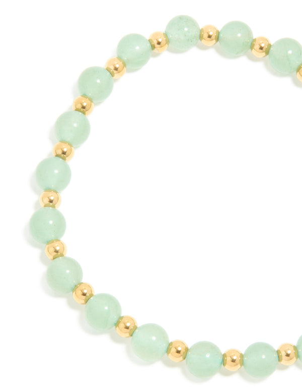 Waterproof Gold Plated Stainless Steel Green Beaded Stretch Bracelet