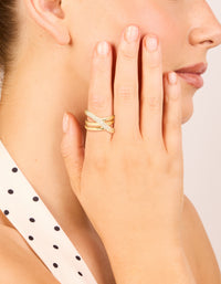 Waterproof Gold Plated Stainless Steel Cubic Zirconia Criss Cross Pave Ring - link has visual effect only