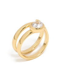 Waterproof Gold Plated Stainless Steel Diamante Swirl Ring - link has visual effect only