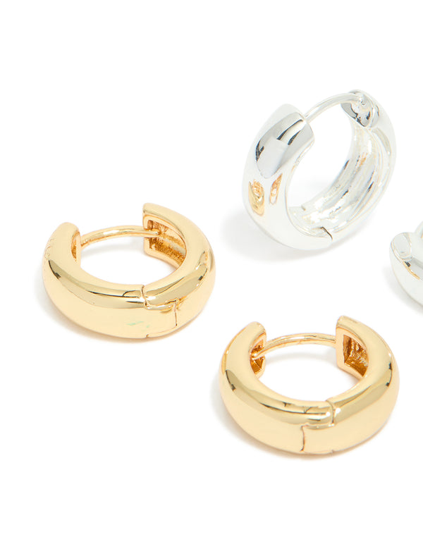 Mixed Metal Brass Classic Round Hoop Earrings 2-Pack