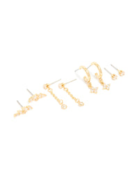 Gold Plated Brass Cubic Zirconia Vine Crawler & Chain Earrings 4-Pack - link has visual effect only