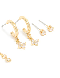 Gold Plated Brass Cubic Zirconia Vine Crawler & Chain Earrings 4-Pack - link has visual effect only