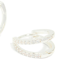 Silver Plated Cubic Zirconia Double Layered Small Huggie Earrings - link has visual effect only