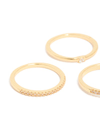 Gold Plated Cubic Zirconia & Wavy Rings 4-Pack - link has visual effect only