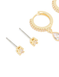 Gold Plated Brass Cubic Zirconia April Birthstone Earrings 2 Pack - link has visual effect only