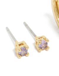 Gold Plated Brass Light Amethyst Cubic Zirconia June Birthstone Earrings 2 Pack - link has visual effect only