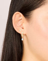Gold Plated Brass Aquamarine Cubic Zirconia March Birthstone Earrings 2-Pack - link has visual effect only