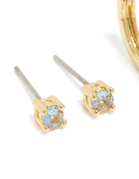 Gold Plated Brass Aquamarine Cubic Zirconia March Birthstone Earrings 2-Pack - link has visual effect only
